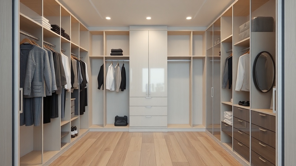 Begehbaren Kleiderschrank auf 4-6 m2 planen: Layout, Licht, Lüftung, Stauraum und Kosten